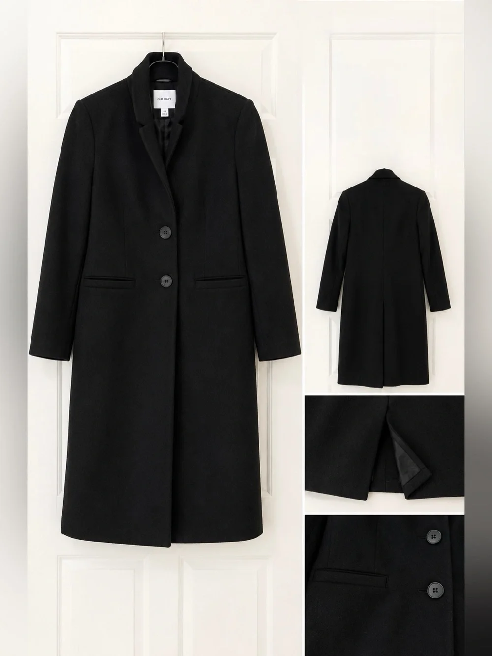 Old Navy Black Wool Blend Long Coat XS Minimalist Classic Topcoat